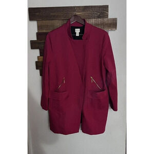 Chicos sz 2 Minimalist style Ponte overcoat Jacket Pockets Red Rayon nylon blend